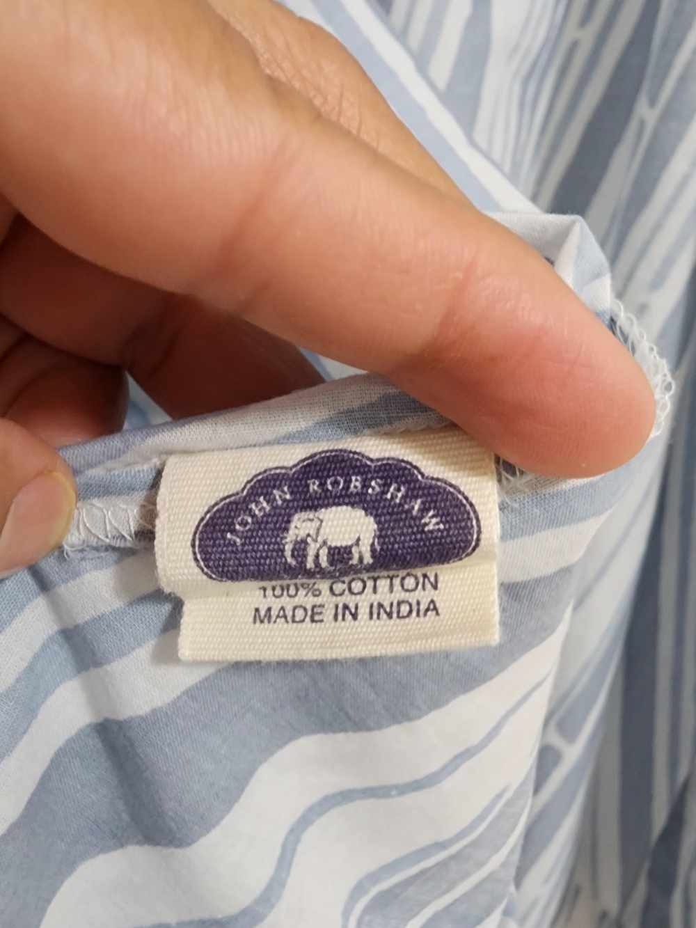John Robshaw 100% Cotton Robe Size L/XL Bluish-gray & White Stripe Pockets Comfy - Picture 9 of 9
